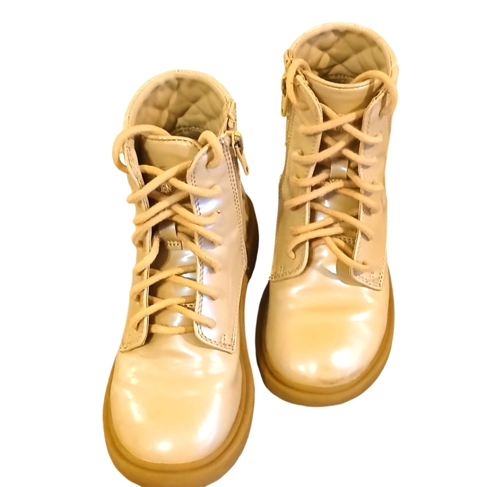 Steve Madden Girl's Jalyn  Iridescent  Lace Up Boots With Side Zipper Sz…